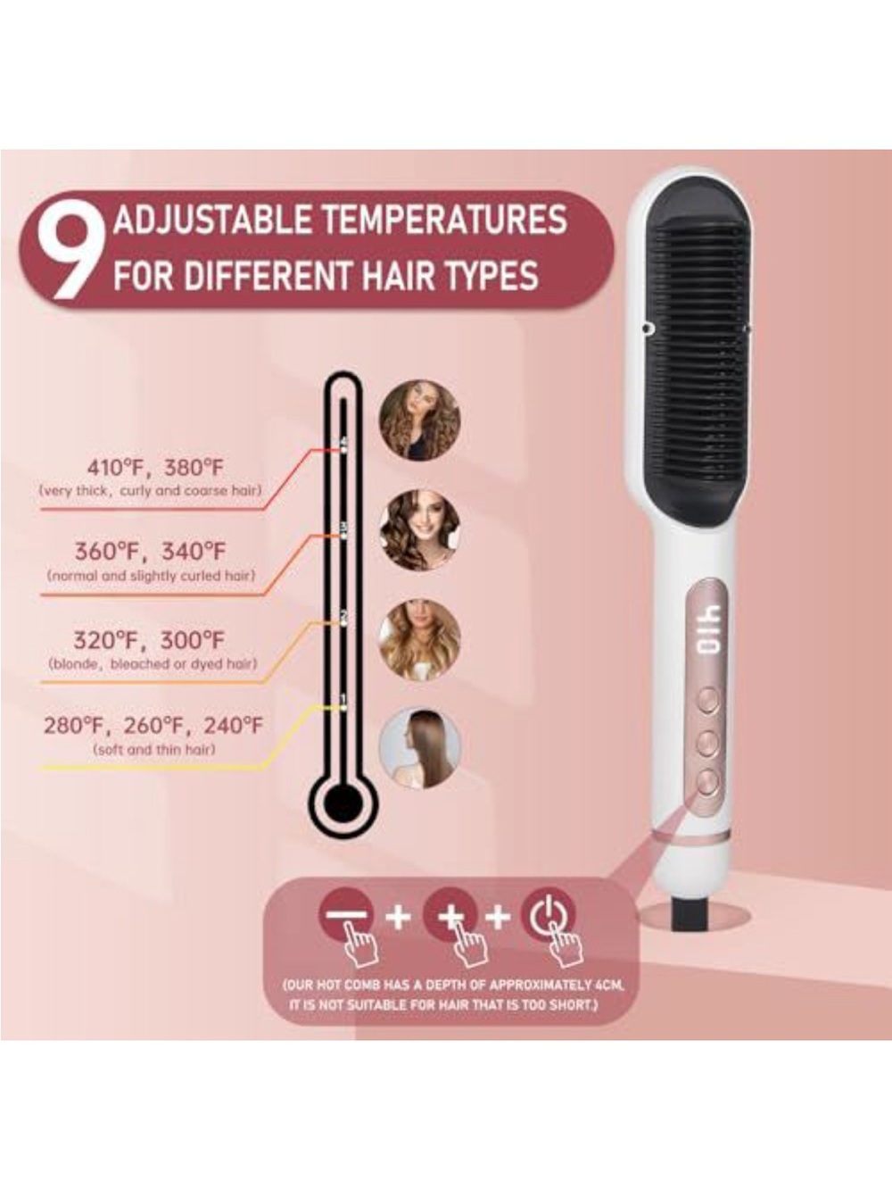Rose Gold Hot Brush Straightening Comb - Pink